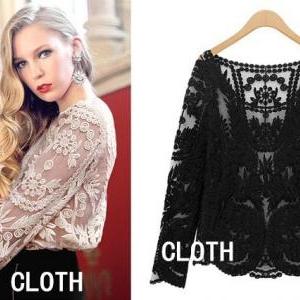 Xcloth Women Lace Floral Tops Blouse T001 Sheer..