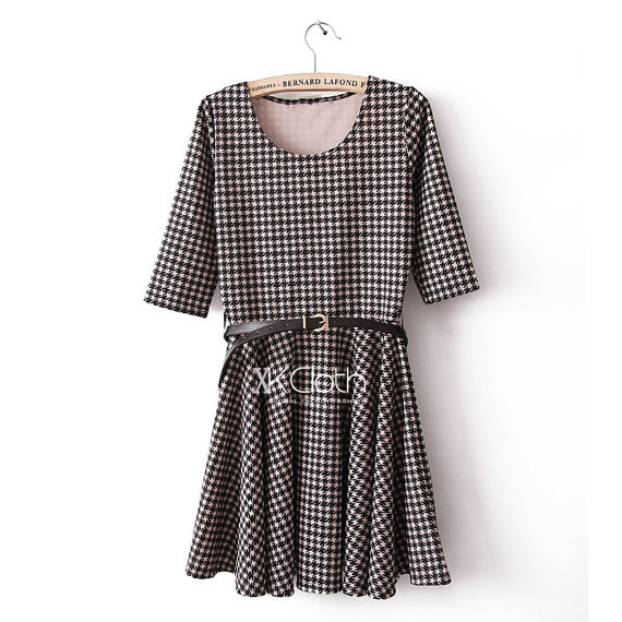Midi Dress With Check Pattern D1350 Maxi/day/party/evening/formal/casual/home Coming/chiffon Sheer Lace Dress/skirt