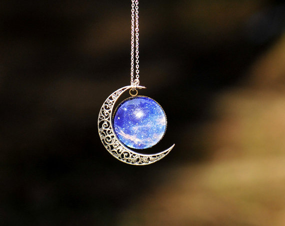 Necklace,bib Necklace, Moon Necklace ,charm Necklace,silver Hollow Star Galactic Cosmic Moon Necklace